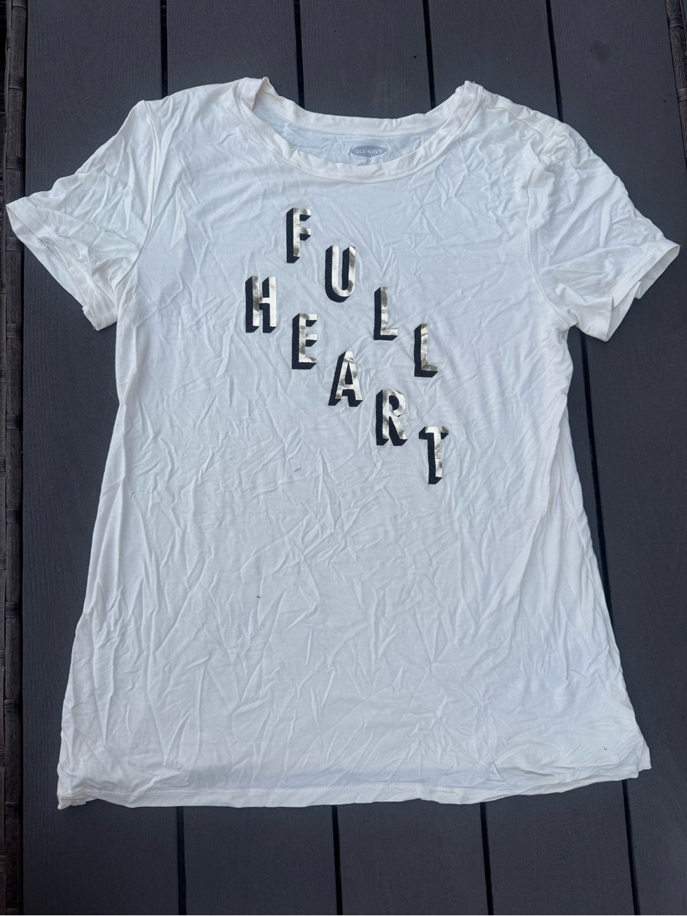 Old Navy White Short-Sleeve Graphic Tee with Black and Gold Lettering